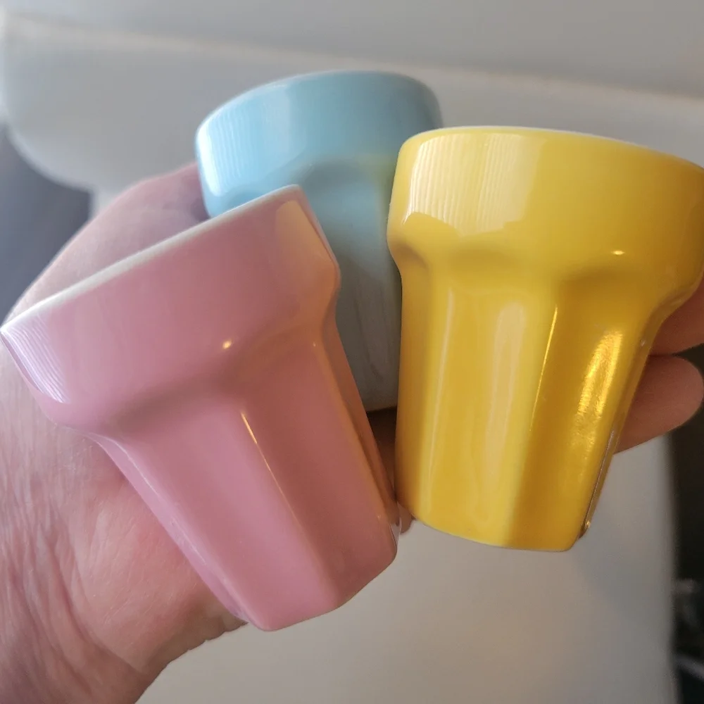 IKEA Pastel Cups Shot Glass Small Vase ~ DUKTIG Line ~ Pink Blue Yellow *Flaw